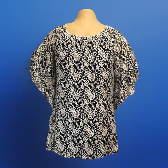Lilypad XL A-Line Dress Tunic Short Top Black White Lace Overlay Angel Wing SLV - Picture 5 of 12